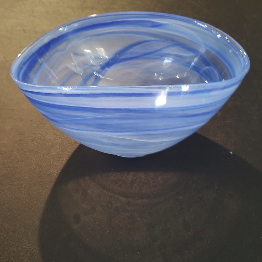 Frosted Aqua Asymmetrical Glass Bowl